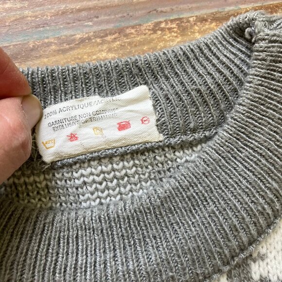 Porto Bello Pullover Knit Sweater Geometric White/Grey Acrylic Vintage 90s - Picture 5 of 6